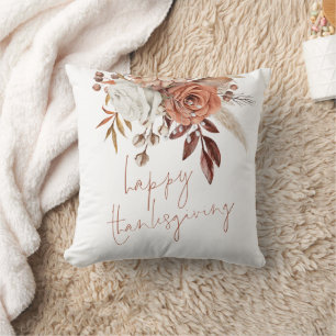 Boho  Florals Terracotta Happy Thanksgiving Cushion