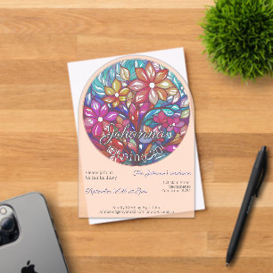 Boho flourished stained glass imitation birthday acrylic invitations