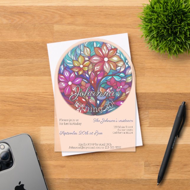 Boho flourished stained glass imitation birthday acrylic invitations (Insitu (Invitation Card))
