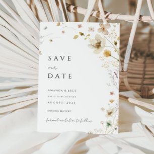 boho flower and gold minimalist save the date invitation