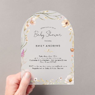 Boho Flower Baby Shower Acrylic Invitations