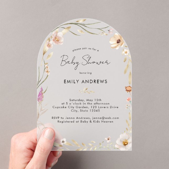 Boho Flower Baby Shower  Acrylic Invitations (Insitu (Handheld))