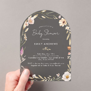 Boho Flower Baby Shower Acrylic Invitations