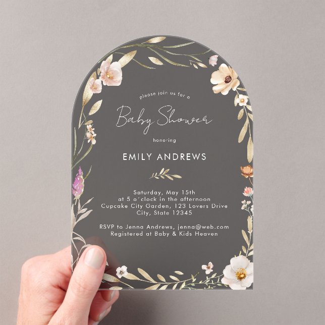Boho Flower Baby Shower  Acrylic Invitations (Insitu (Handheld))