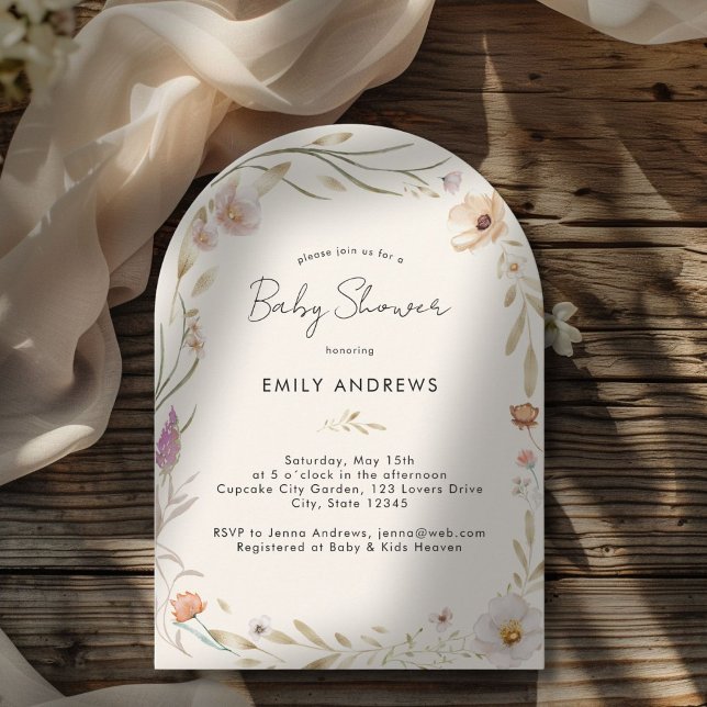 Boho Flower Baby Shower Invitation  (Modern Minimal Boho Flower Beige Baby Shower Invitation)