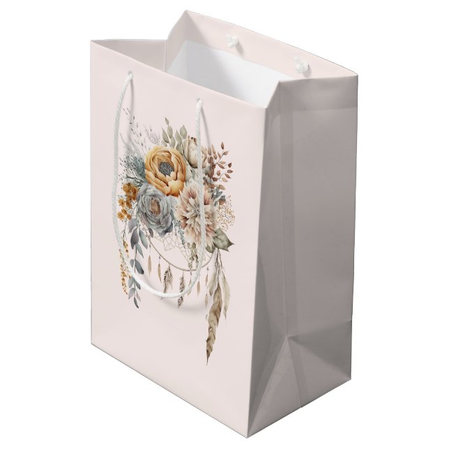 Boho Flower Bouquet and Dreamcatcher Medium Gift Bag (Back Angled)