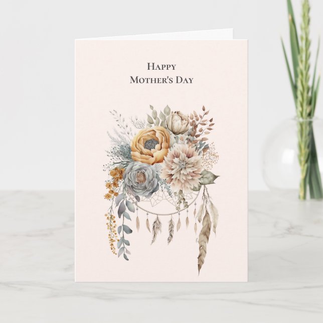 Boho Flower Bouquet and Dreamcatcher Mother's Day Holiday Card (Front)
