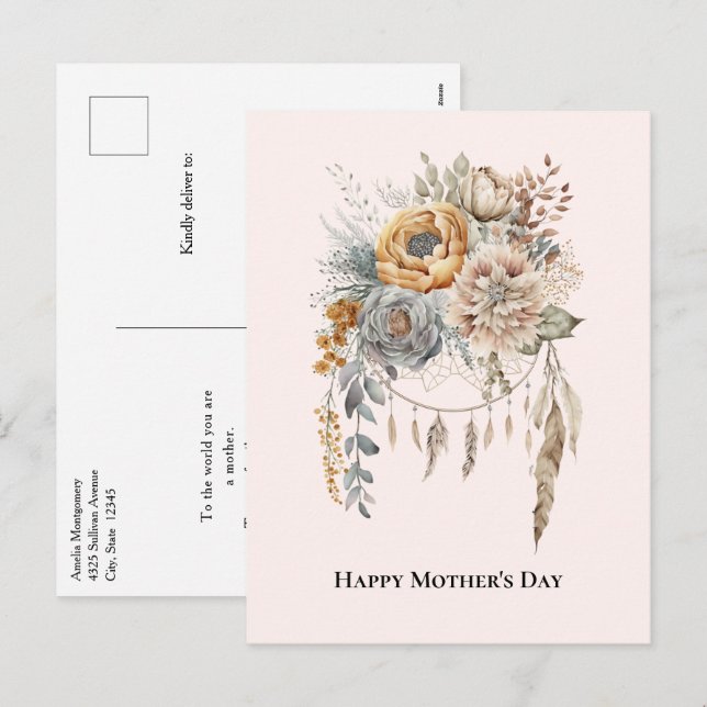 Boho Flower Bouquet and Dreamcatcher Mother's Day Holiday Postcard (Front/Back)