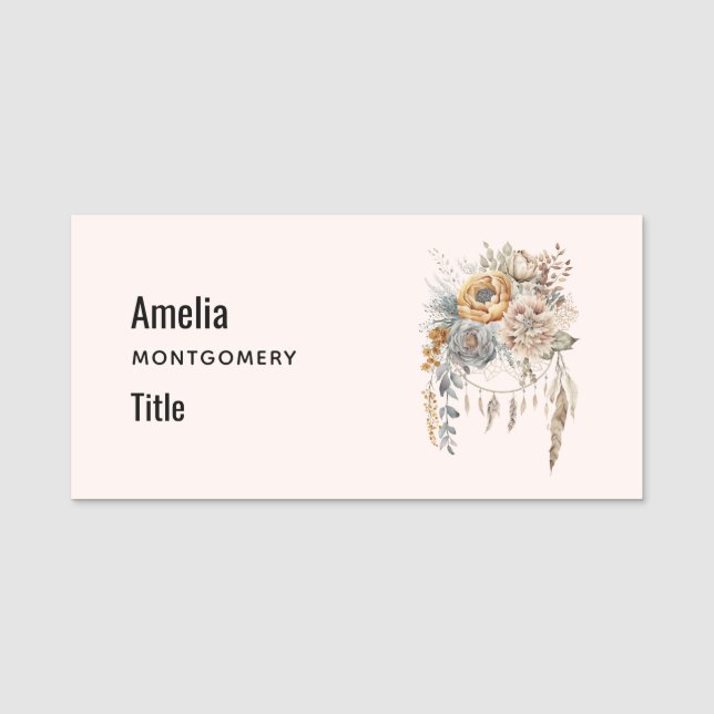 Boho Flower Bouquet and Dreamcatcher Name Tag (Front)
