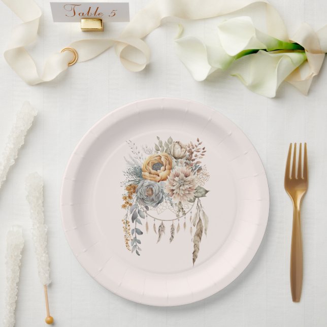 Boho Flower Bouquet and Dreamcatcher Paper Plate (Wedding)