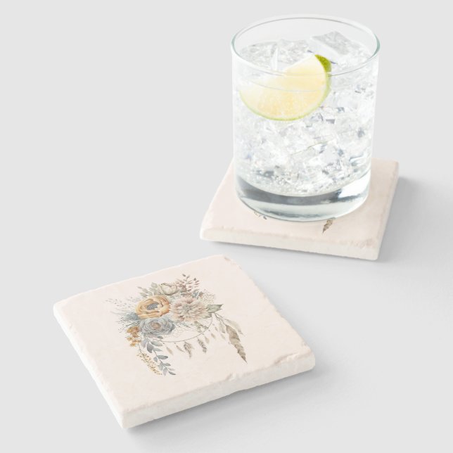 Boho Flower Bouquet and Dreamcatcher Stone Coaster (Side)