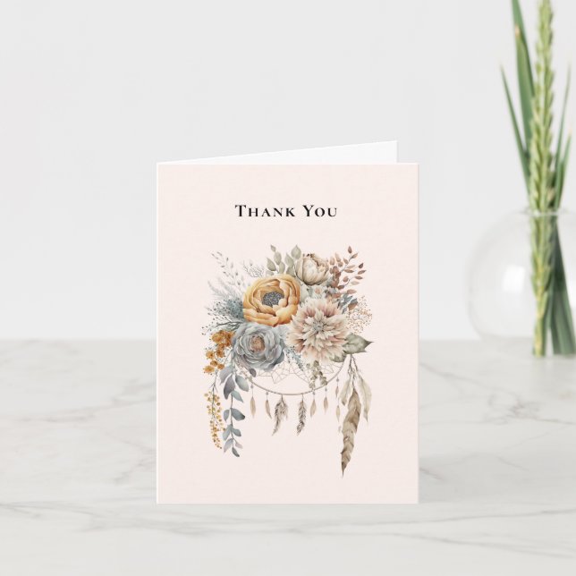 Boho Flower Bouquet and Dreamcatcher Thank You Card (Front)