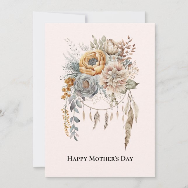 Boho Flower Bouquet in Neutral Colours Mother's Da Holiday Card (Front)
