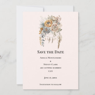 Boho Flower Bouquet in Neutral Colours Wedding Save The Date