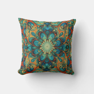 Boho Flower Colourful Swirls Cushion