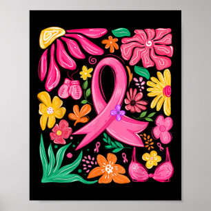 Boho Flower Coquette Bow Breast Cancer Awareness W Poster