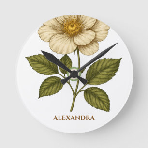 Boho Flower Custom Name Round Clock