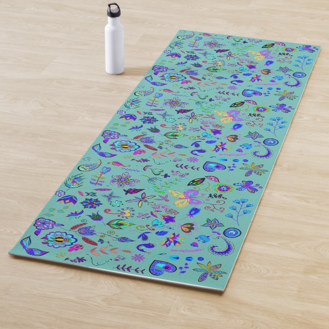 Boho Flower Doodles Reversible Yoga Mat (In Situ)