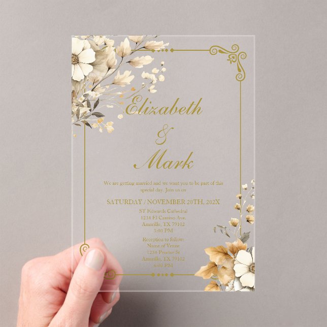 Boho flower Elegant Acrylic Wedding  Invitations (Insitu (Handheld))