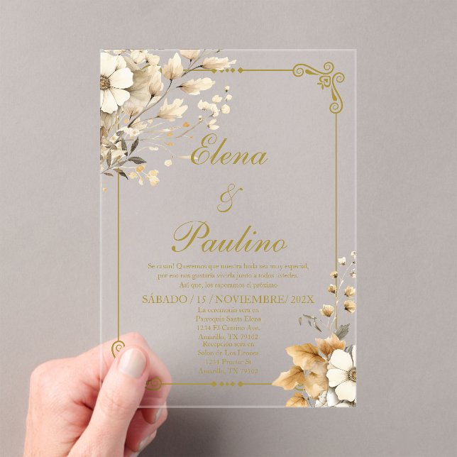 Boho flower Elegant Wedding Invitation in Spanish (Insitu (Handheld))