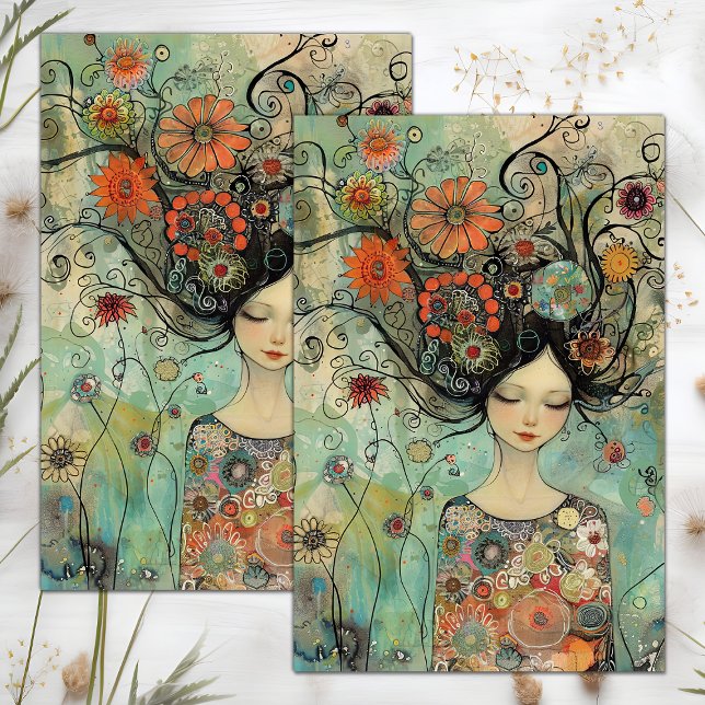 BOHO FLOWER GIRL DECOUPAGE TISSUE PAPER (BOHO FLOWER GIRL DECOUPAGE TISSUE PAPER)