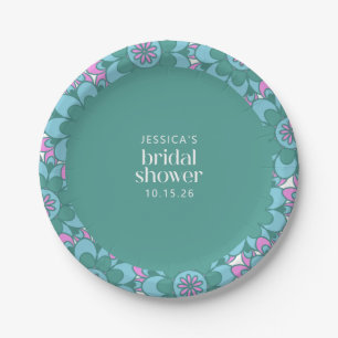 Boho Flower Groovy Green Bridal Shower Custom Paper Plate