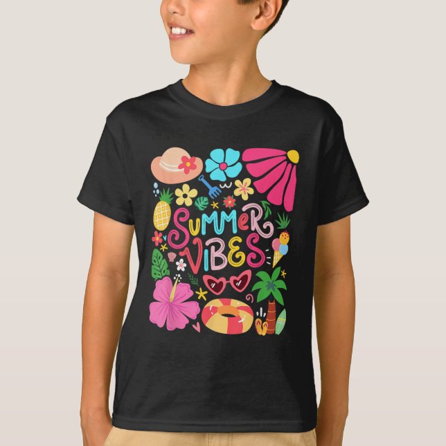 Boho Flower Hello Summer Vibes Funny Beach Life Me T-Shirt (Front)