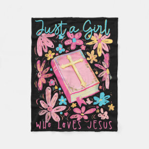 Boho Flower Just A Girl Who Loves Jesus Religious Fleece Blanket