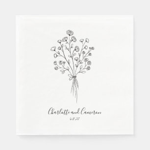 Boho Flower Line Art Drawing Personalised Wedding  Napkin
