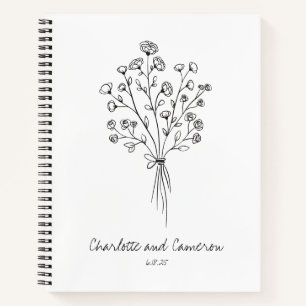 Boho Flower Line Art Drawing Personalised Wedding  Notebook