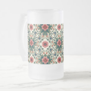 Boho Flower Magic - in Shades of Green and Pink Frosted Glass Beer Mug