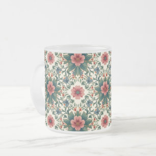 Boho Flower Magic - in Shades of Green and Pink Frosted Glass Coffee Mug