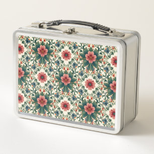 Boho Flower Magic - in Shades of Green and Pink Metal Lunch Box