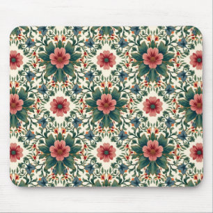 Boho Flower Magic - in Shades of Green and Pink Mouse Mat