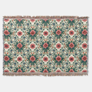 Boho Flower Magic - in Shades of Green and Pink Throw Blanket