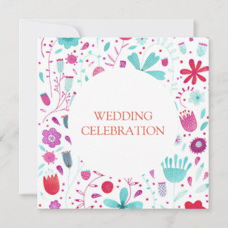 Boho Flower Meadow Watercolor Teal Wedding Invitation
