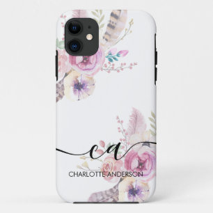 Boho Flower, Monogram iPhone 11 Case