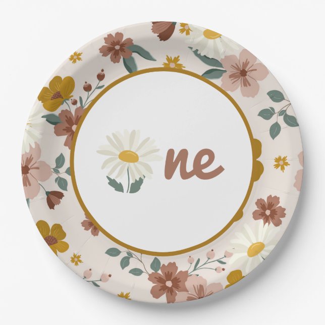 Boho Flower Plates Groovy One First Birthday (Front)