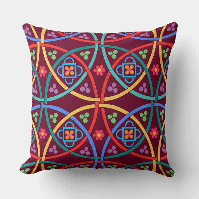 Boho Flower Power on Deep Magenta Cushion (Front)