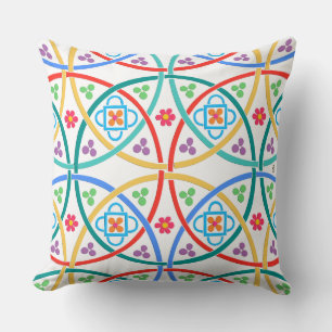 Boho Flower Power on White Cushion