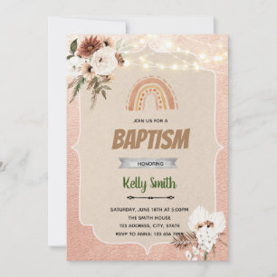 Boho flower rainbow baptism invitation