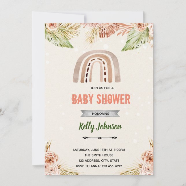 Boho flower rainbow theme invite (Front)