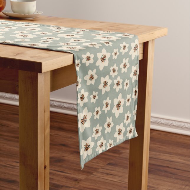 Boho flower - sage green background long table runner (In Situ)
