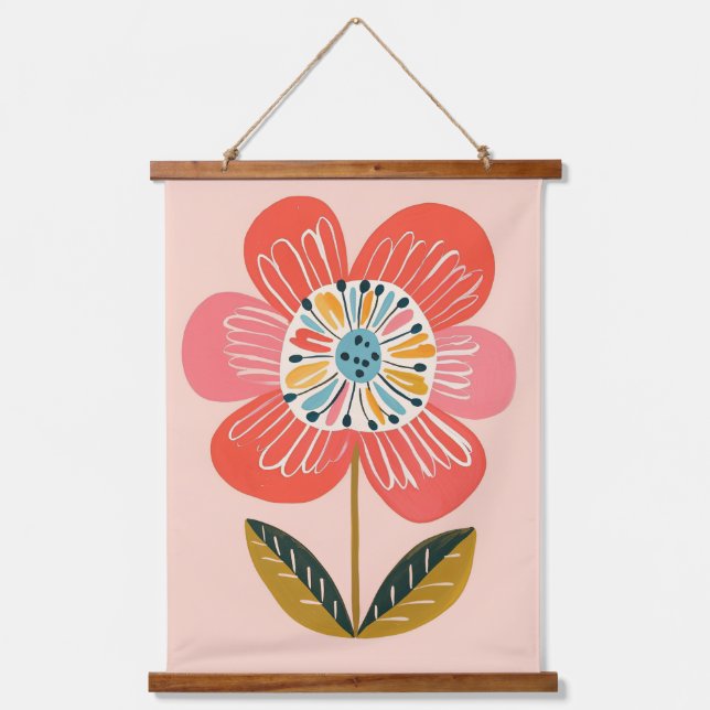 Boho Flower Scandinavian Cute Illustration Hanging Tapestry (Front)