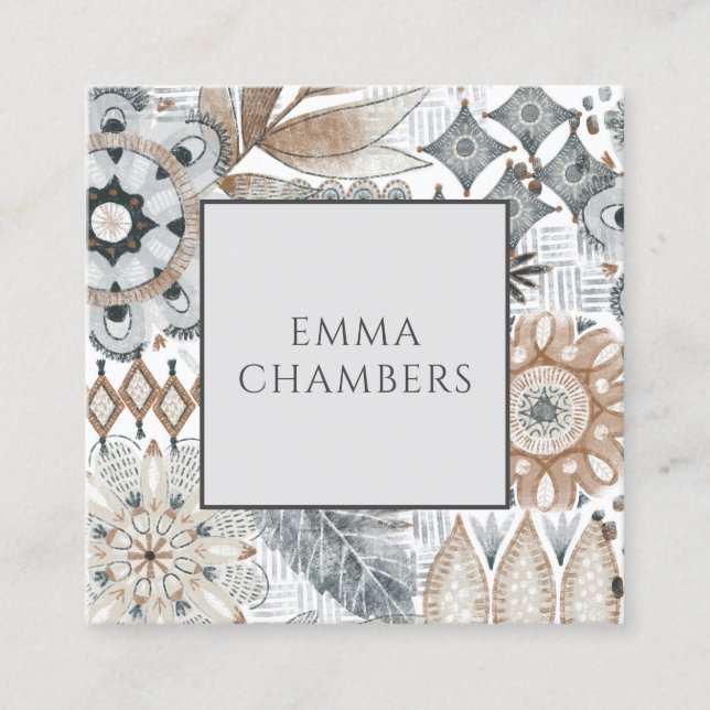 Boho Flower Shapes Doodles Calling Cards (Front)