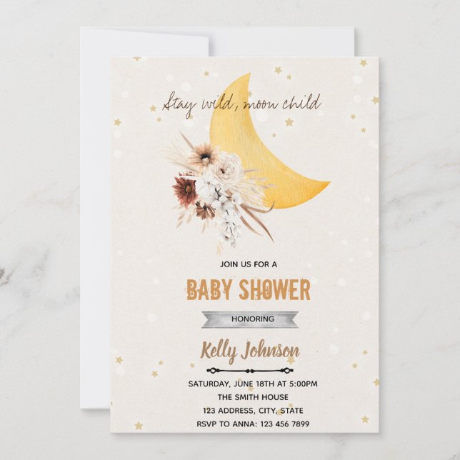Boho flower shower stay wild moon child  invitation (Front)