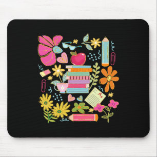 Boho Flower Teacher Book Apple Pencil Funny Back T Mouse Mat