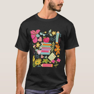 Boho Flower Teacher Book Apple Pencil Funny Back T T-Shirt
