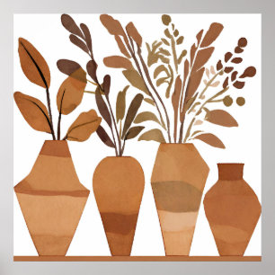 Boho flower vase Leaf Botanical art style Modern Poster