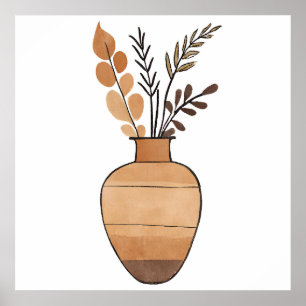 Boho flower vase Leaf Botanical art style Modern Poster
